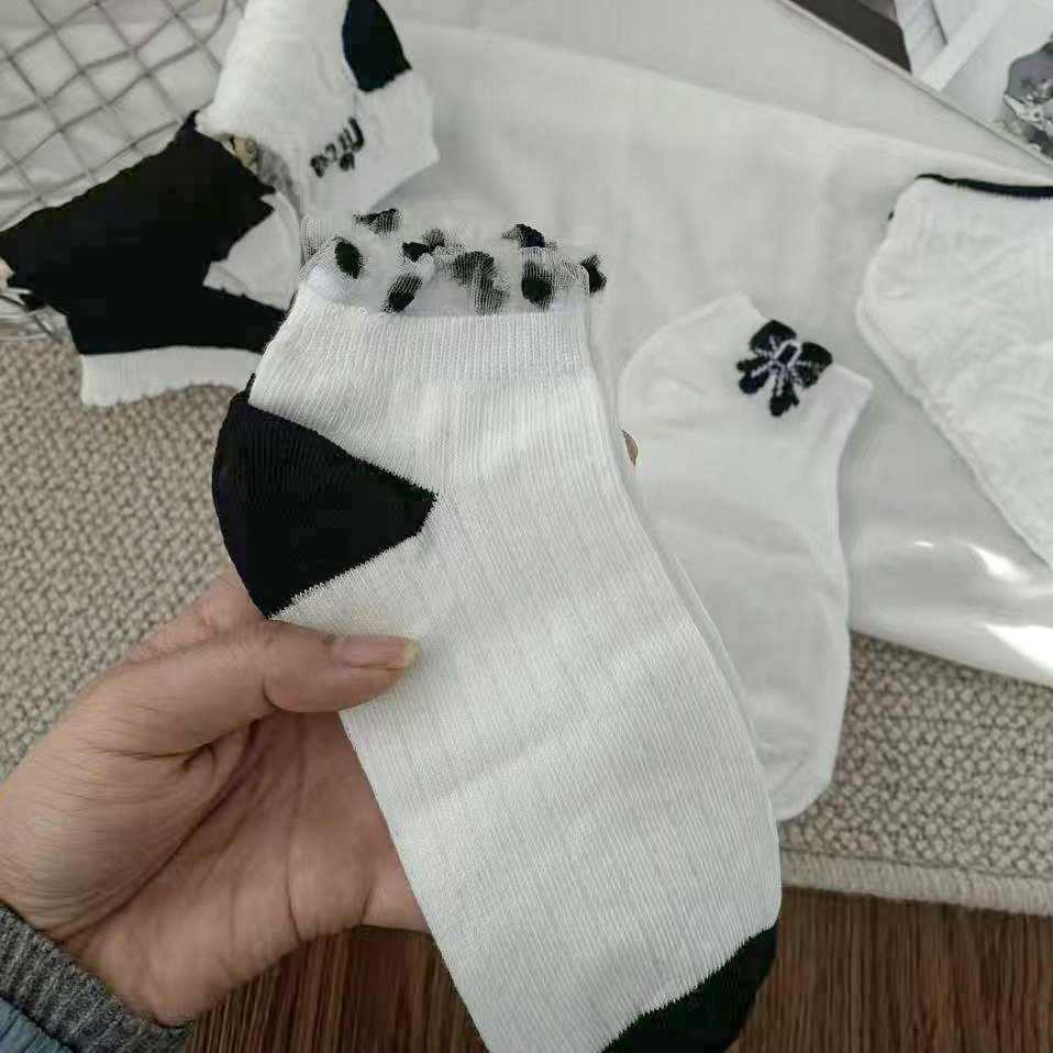 Women's Short Socks, Japanese Style Women's Socks, Spring and Summer Ins Trend, Cross-Border Boat Socks, Thin Mesh Invisible White Disposable Socks