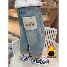 新款男女童一体绒牛仔裤宝宝加绒加厚裤子儿童冬季保暖过冬长裤潮