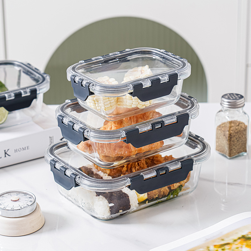 Glass Lunch Box, Fresh-Keeping Box, Portable Lunch Box, New Style Snap-On Lid, Glass Lunch Box, Microwaveable, Suitable for Bringing Meals to Work