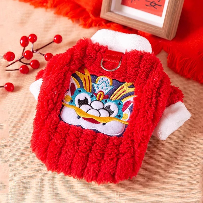 Ropa de Año Nuevo para gatos en invierno engrosado vestido de China mascota gatito gato muñecas de otoño y invierno gato azul camisa de Año Nuevo