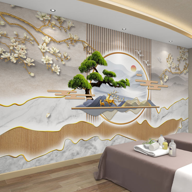 墙纸3d立体中式格栅墙布背景墙壁纸客厅装饰壁布店铺装修壁画|undefined