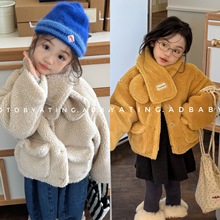 2025童装秋冬装儿童冬装羊羔绒棉衣女童冬款外套棉服带围巾6617