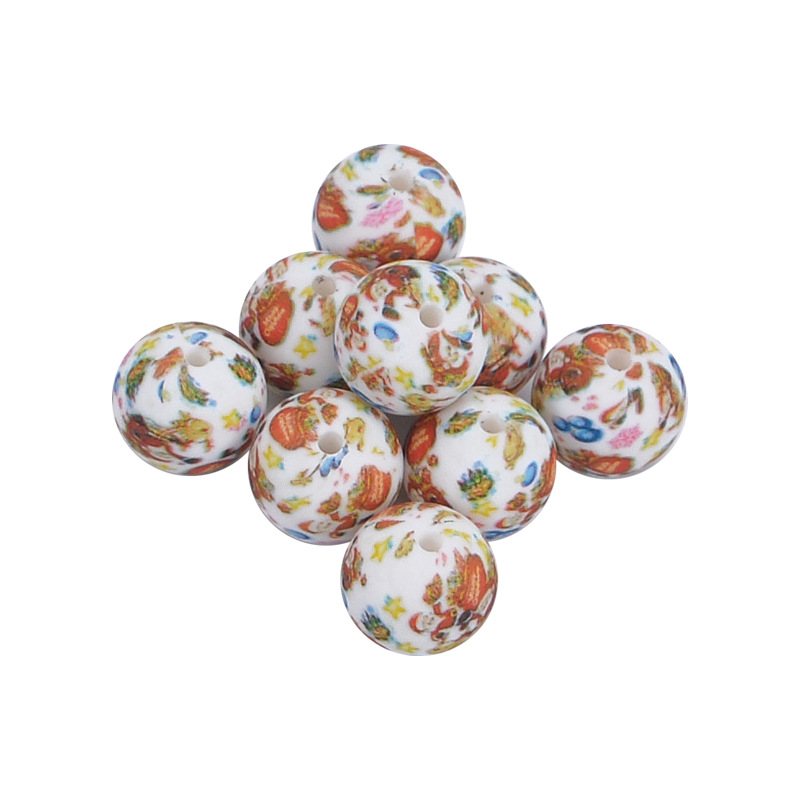 現(xiàn)貨硅膠珠子15mm水轉(zhuǎn)印彩色豹紋圓珠 DIY寶寶牙膠鏈配件散珠子