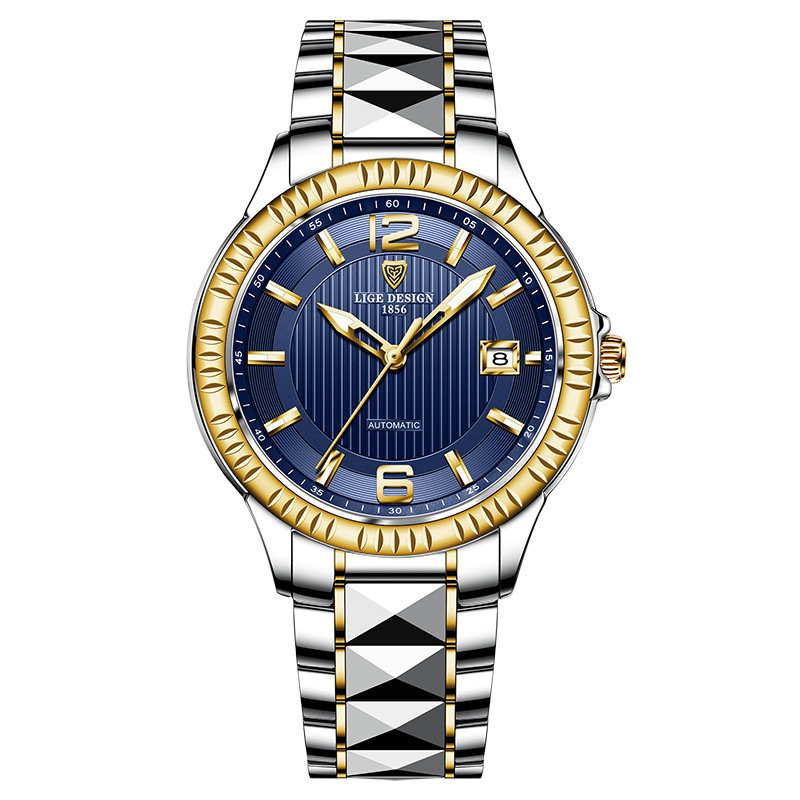 LIGE transfronterizo creativo nuevo reloj mecánico para hombres correa de acero de tungsteno reloj impermeable profundo entrega de una pieza