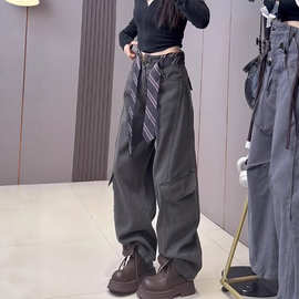 女童套装2025新款潮酷加绒工装裤德绒打底衫女大童秋冬炸街两件套