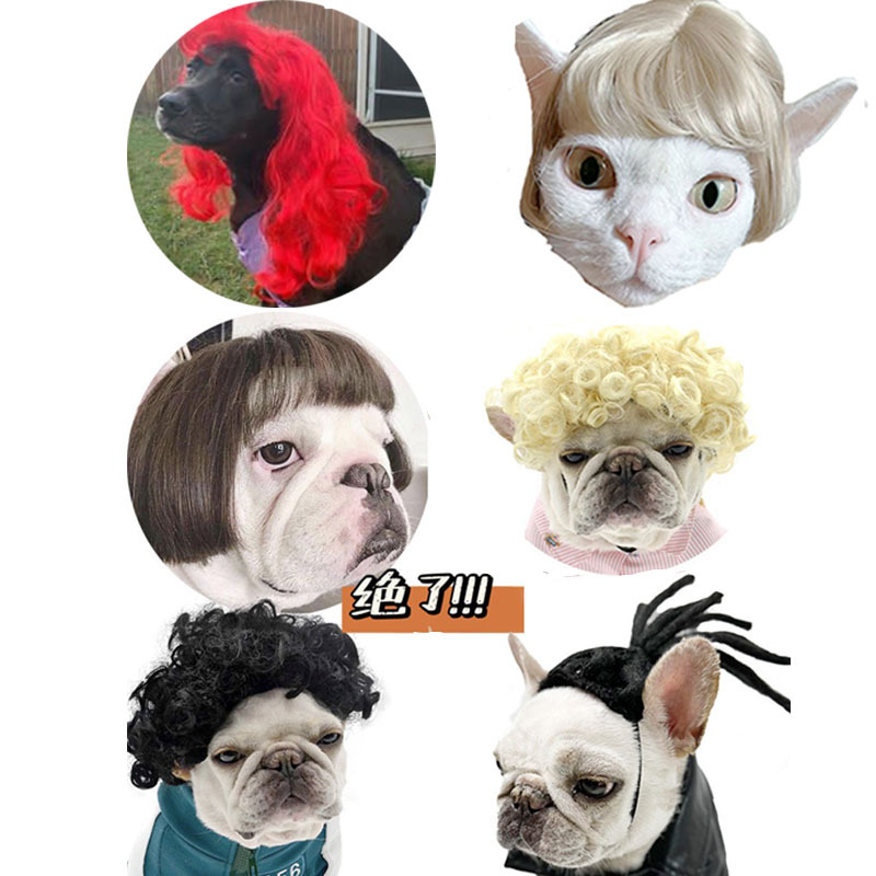 Venta directa de fábrica Pelucas para mascotas transfronterizas, pelucas para perros, accesorios para mascotas de Halloween, cabello rizado