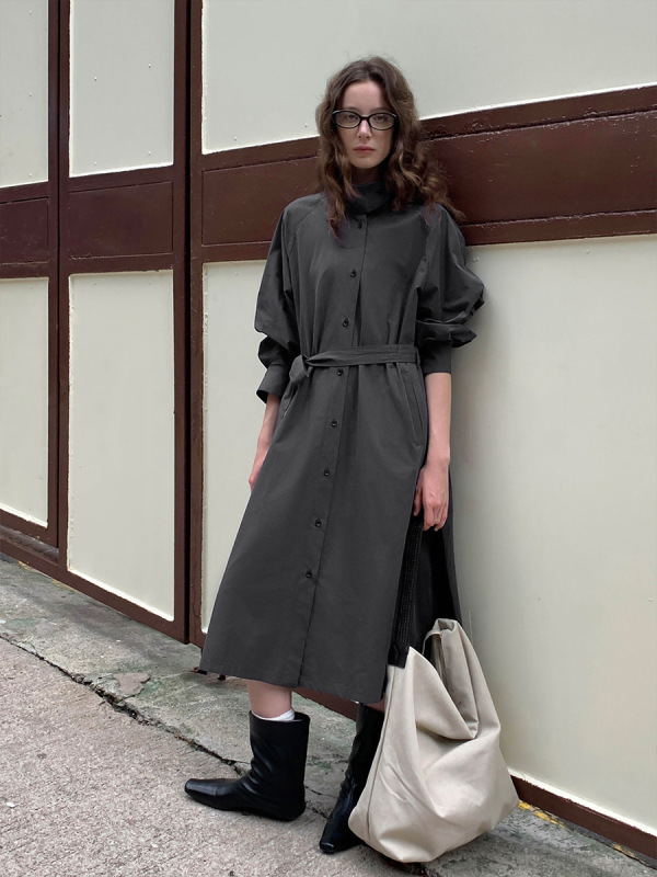 MOXI十三行女装2025秋季新款韩系连衣裙女高级感立领衬衫裙长裙子|undefined