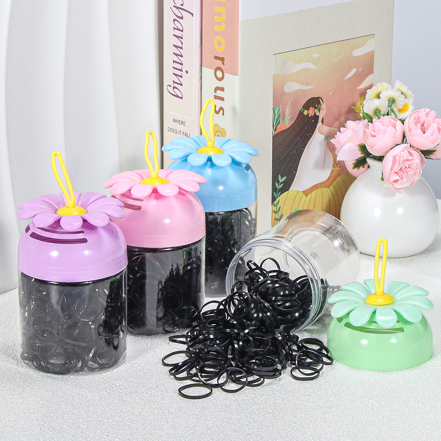 Banda de goma negra para niños, alto valor elástico, duradero, lazo para el cabello, no daña el cabello, anillo para el cabello de goma, accesorios para la cuerda para la cabeza, puesto