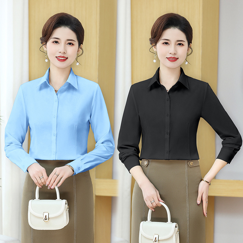 Middle-Aged Mom's Spring Fashion Women's Shirt 2026 New Stylish Long-Sleeve Base Shirt Young Spring-Summer Solid Color Trendy Blouse