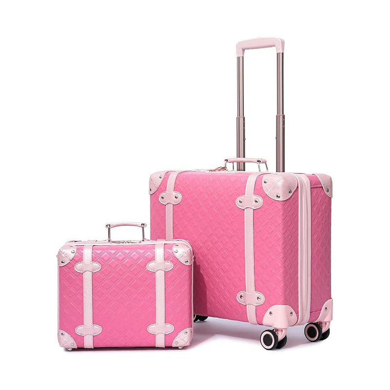 Bộ vali lồng nhau 20+24 inch họa tiết caro hồng, bánh xe xoay 360 độ siêu êm — Màu hồng chi tiết 6