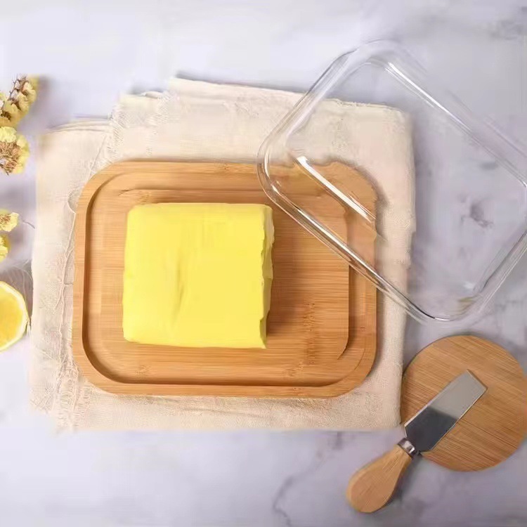 plástico acrílico nan bambú caja de mantequilla almacenamiento de mantequilla set de cocina queso almacenar cubierta de queso mantener fresco
