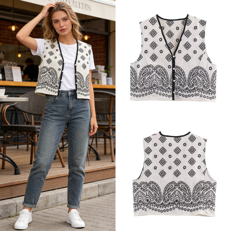 Z Brand Foreign Trade Cross-Border European and American Style Women's Clothing 2026 Spring New Ethnic Style Embroidered Heavy-Duty V-Neck Vest Z Brand Foreign Trade Cross-Border European and American Style Women's Clothing 2026 Spring New Ethnic Style Embroidered Heavy-Duty V-Neck Vest