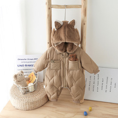 冬季嬰兒羽絨連體衣卡通可愛新生兒保暖加厚外出服滿月寶寶羽絨服