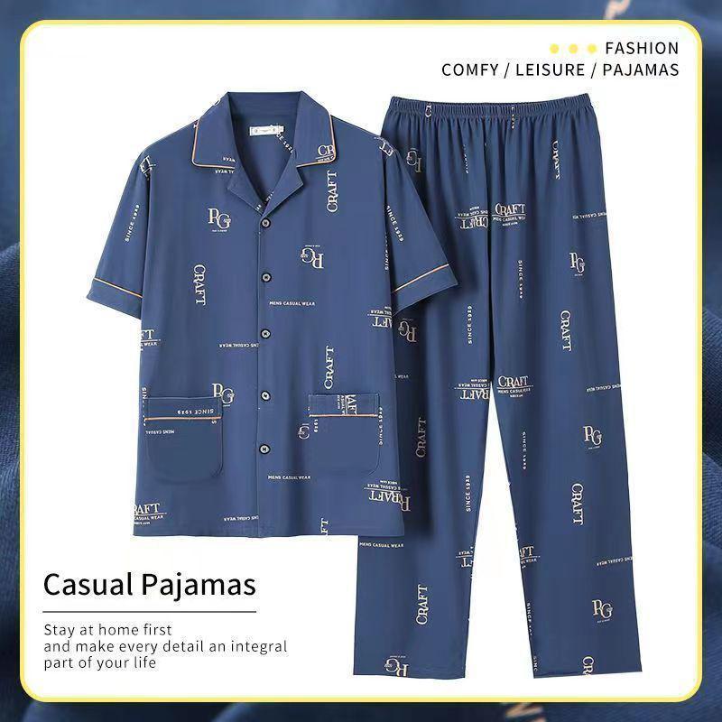 Men's Pajamas Spring and Summer Cotton Middle-aged Short-sleeved Trousers Loose Thin High-value Dad Home Clothes Suit