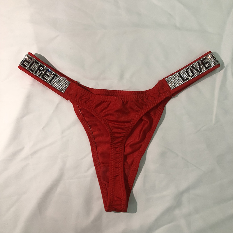 European and American Narrow-Waist Casual Butt-Lifting Aesthetic Love Rhinestone Panties Sexy Women's Alluring Lingerie Thong