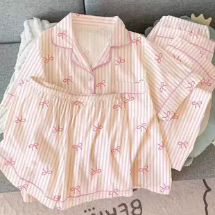 Пижамный комплект 3 предмета, летний с коротким рукавом и удобными брюками, единый размер