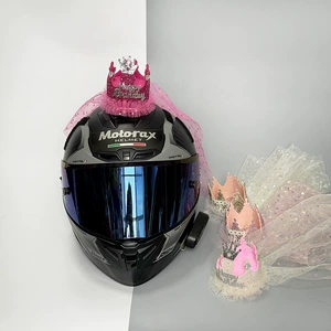 Ski Motorcycle Helmet Decoration Birthday Princess Crown Veil