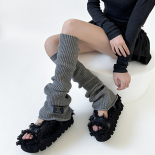 Autumn and winter knee long pile socks women's knitted boots warm knee all-match label solid color simple leg cover women