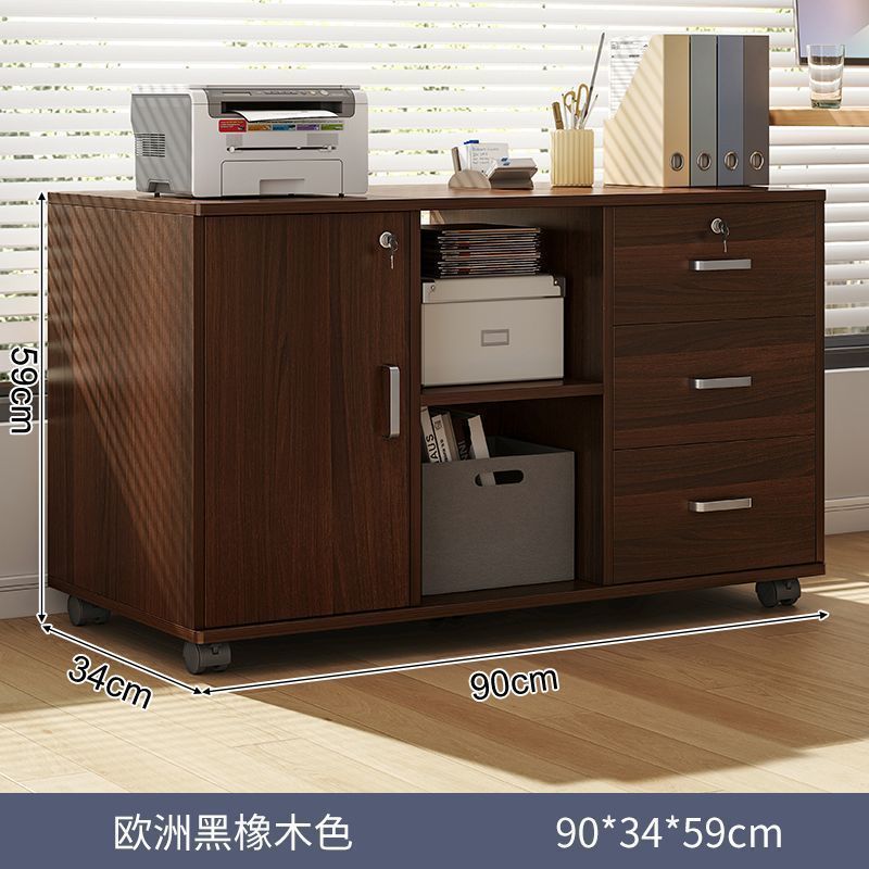 [서랍 3개, 수납공간 2개, 잠금장치가 있는 문 1개] 블랙오크 색상 90*34*58cm