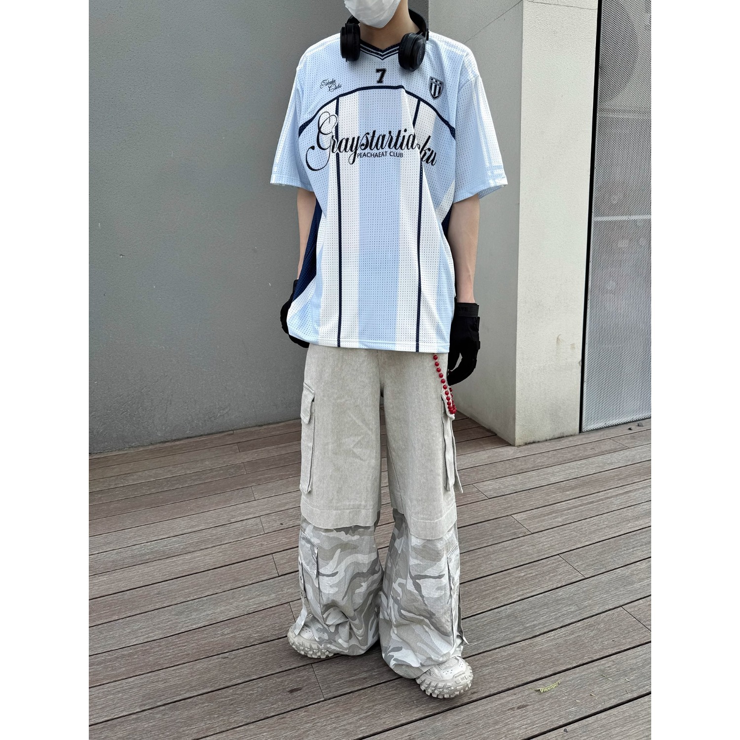 American-style Sports V-neck Jersey Short-sleeve T-shirt, New Loose Hip-hop Style T-shirt For Men And Women, Couple's_viptrois.com