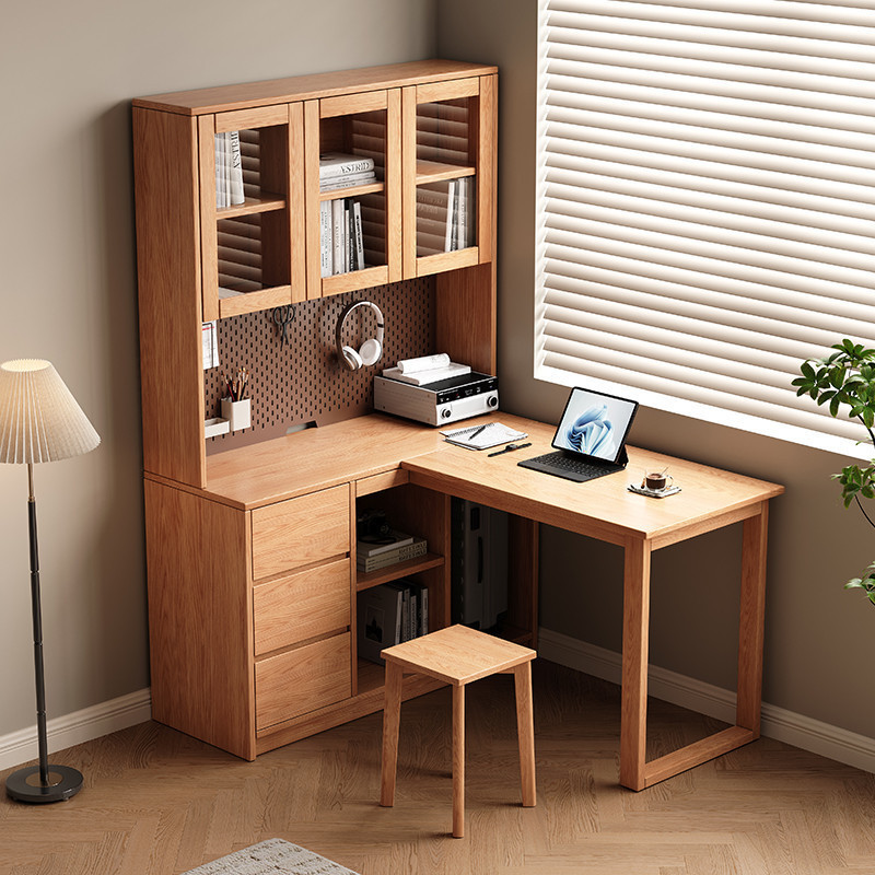 Solid Wood Oak Corner Computer Desk Desk Bookshelf Integrated with Drawer 1.0m Study Table Bookcase Desk