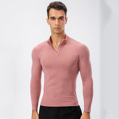 Men's autumn and winter velvet fitness clothes, high-elastic tight-fitting sports running training long-sleeved warm stand-up collar sweatshirt 11517