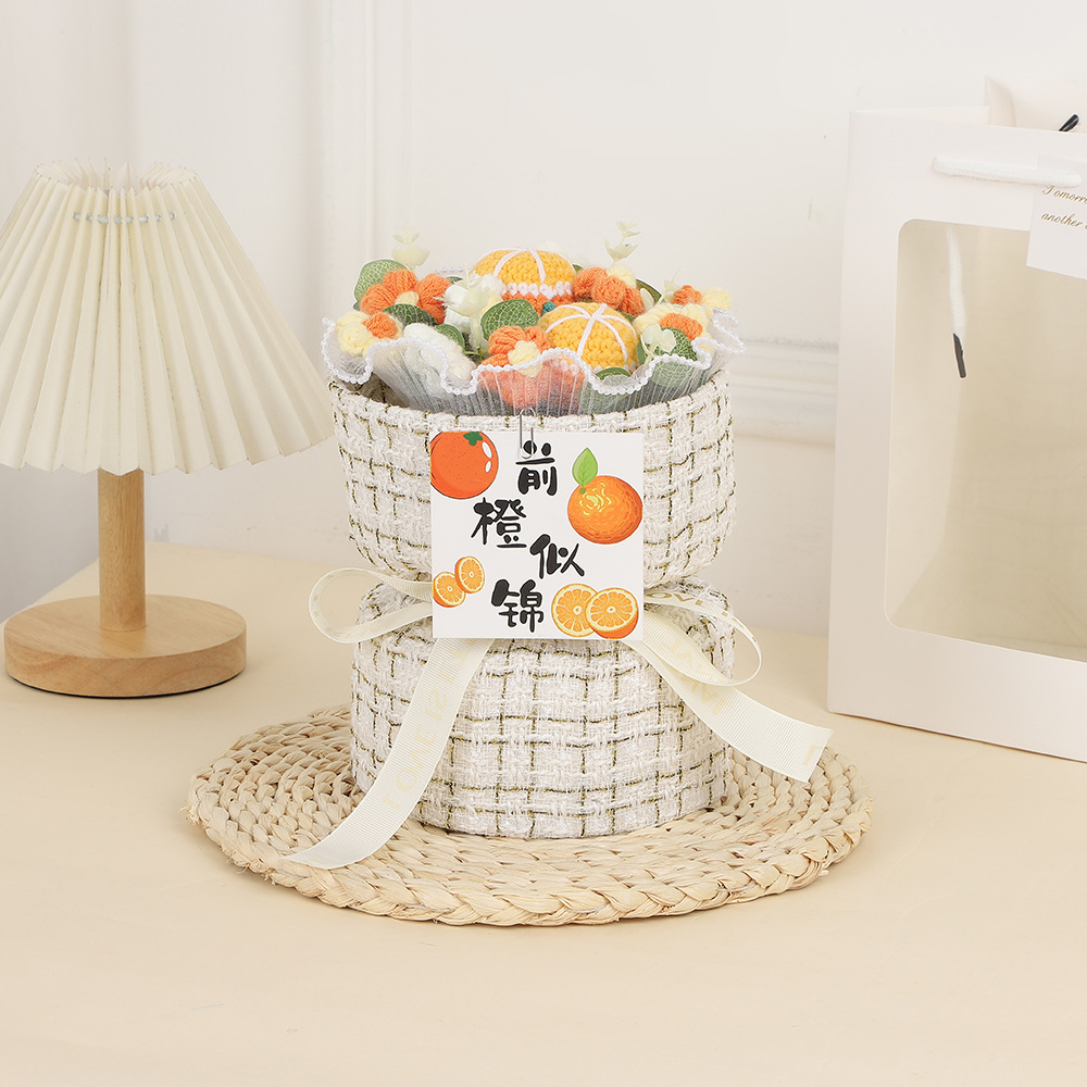 Día de la Madre Clavel de incienso pequeño tejido de flores de punto ramo de lana para esposa, novia, madre, regalo de cumpleaños