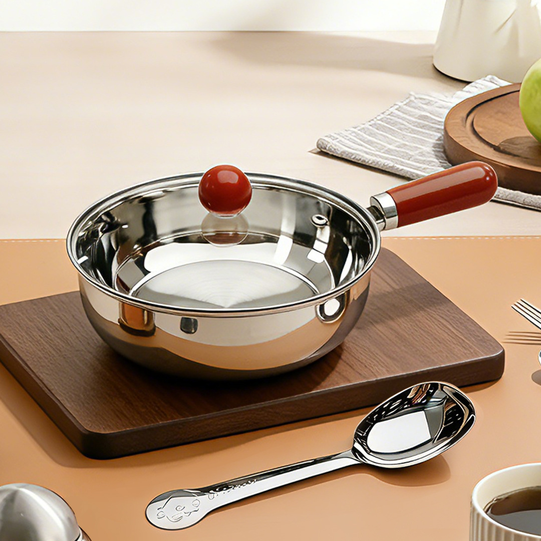 Authentic 304 Stainless Steel Pot with Wooden Handle, Mini Milk Pot, Snack Pot, 16cm Large Size