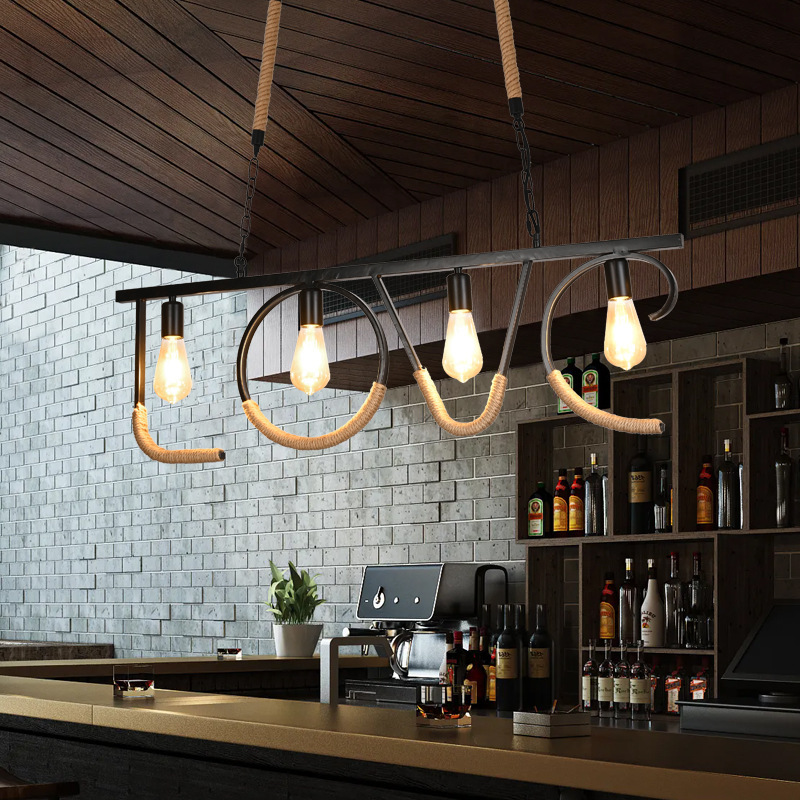 Landelier de cuerda de cáñamo creativo restaurante americano comedor bar sala de estar estilo industrial retro bar de hierro forjado