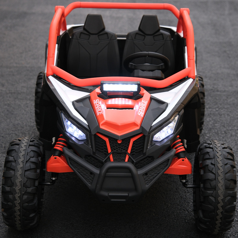 Vehículo eléctrico de cuatro ruedas todoterreno de dos asientos con control remoto para niños, niños y niñas, coche de juguete recargable