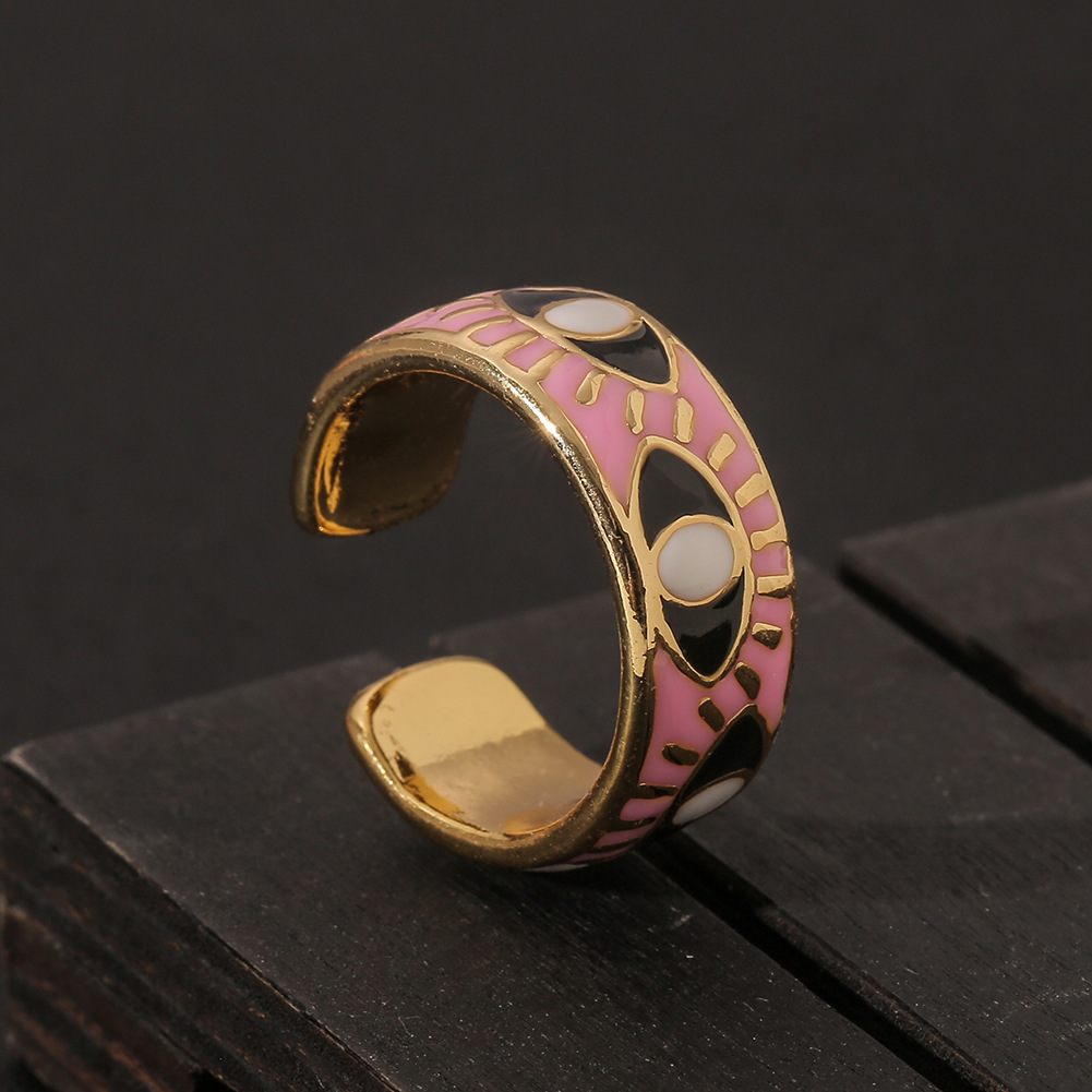 Fashion Vintage Oil Dripping Eye Devil's Eye Copper Ring Wholesale Nihaojewelry display picture 7