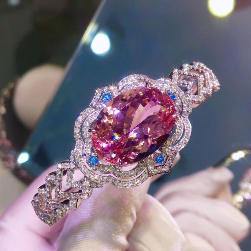 Luxus Nachahmung Natürliches Rosa Morganit Armband Diamant Luxus Schmuck Armband display picture 2
