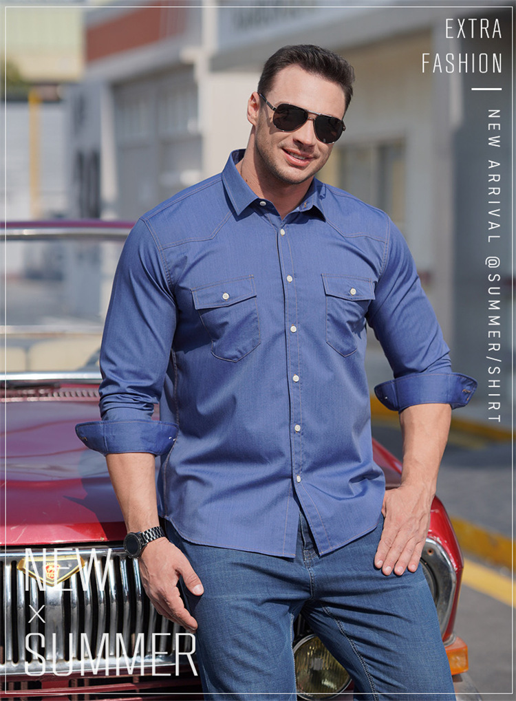 Men's Long Sleeve Denim Shirt Plus Size Casual Oversized Jacket_voghion.com