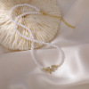 Accessory, zirconium from pearl, necklace with bow, chain for key bag , Japanese and Korean, simple and elegant design