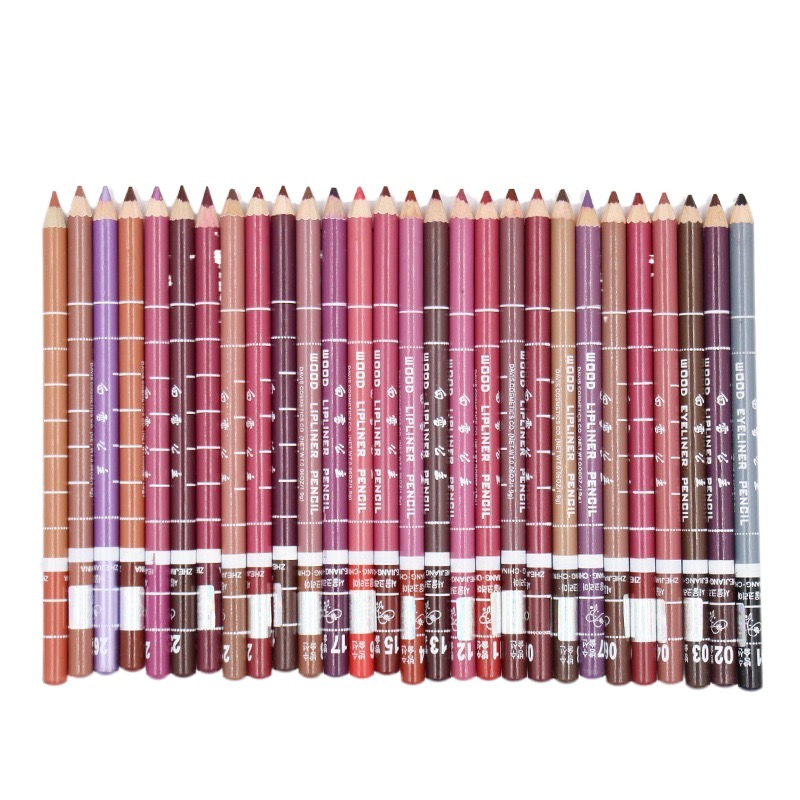 Cross-Border Aliexpress Hot-Selling Snow White Lip Liner, Eyeliner, and Outline Pencil in 28 Colors Davis Wooden Lipstick Pencil
