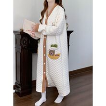 空气棉睡袍女秋冬季睡裙长款冬款大码保暖加厚浴袍小熊睡衣家居服