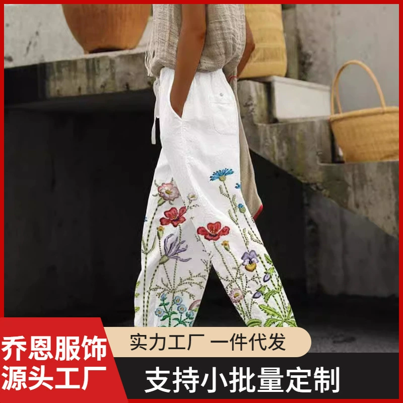 2024 Amazon Европейская и Американская модная повседневная трансграничная независимая веревка карманные брюки с цветочным принтом