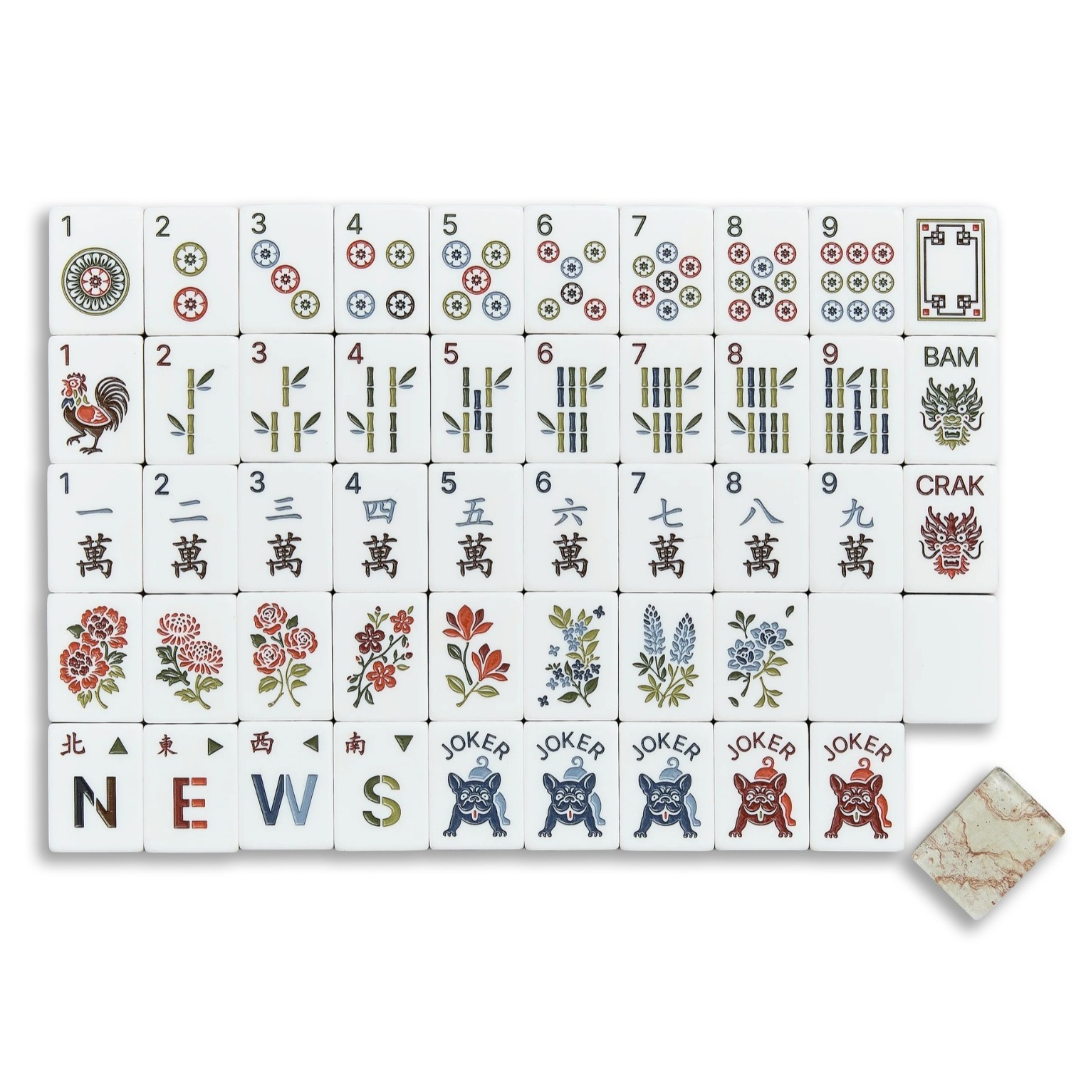 Cross-border American Mahjong: Tortoiseshell White Lotus American Mahjong, Portable Hand-Carved English Acrylic Mahjong Tiles