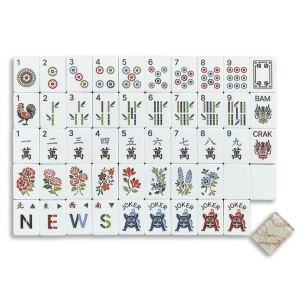 Cross-border American Mahjong: Tortoiseshell White Lotus American Mahjong, Portable Hand-Carved English Acrylic Mahjong Tiles