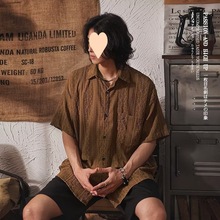 日系复古小众设计垂感短袖衬衫男潮牌民族风休闲男士半袖衬衣外套