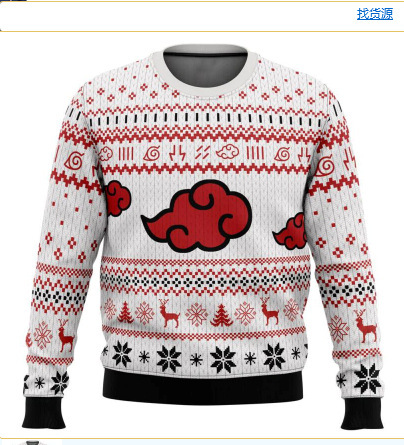 Linda asta asta Santa Claus estampado 3D hombre casual todo fósforo hombro recto manga larga suéter suelto cuello redondo suéter