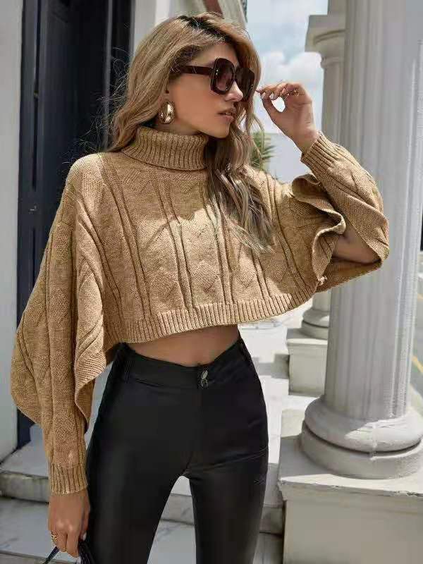2024 neuer hochgeschlossener Damenpullover, Strickpullover, Herbst-Cape-Stil, kleines Überziehhemd_voghion.com