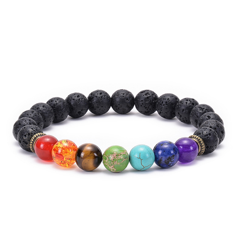 Amazon Hot Sale Colorful Natural Stone Bracelet Black Lava Volcanic Stone Grinding Stone Yoga Beaded Bracelet Wholesale