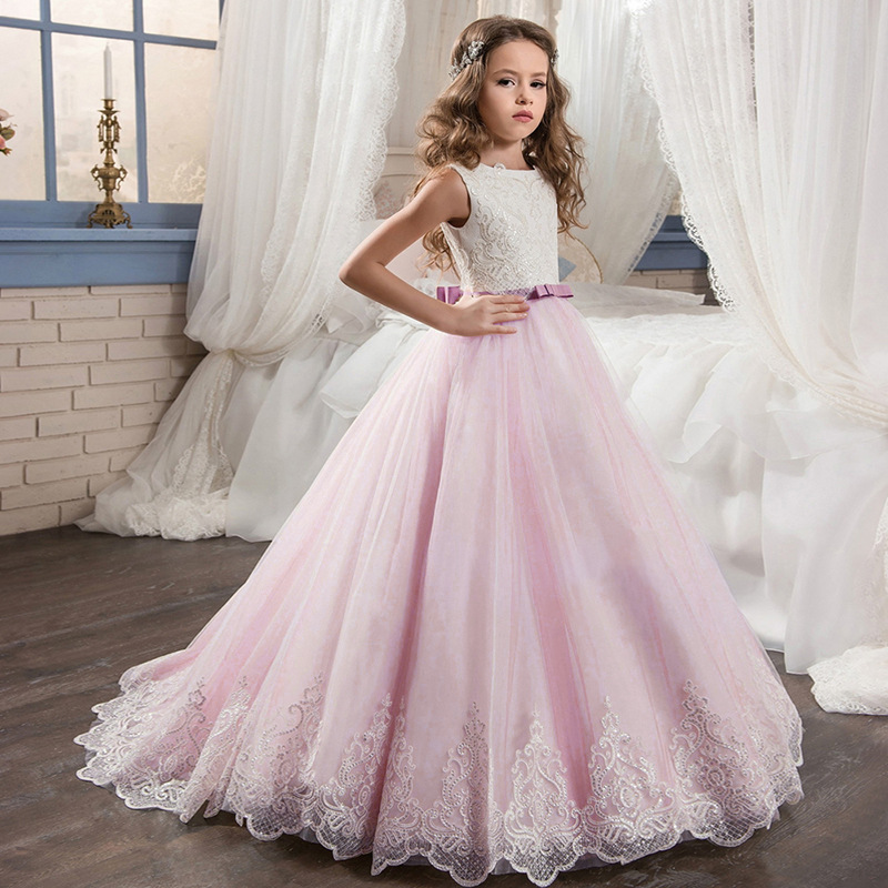 Comercio exterior transfronterizo de AliExpress eBay Vestido de novia para niños de Europa y América Vestido de princesa esponjosa de encaje rhinestone de niña de flores