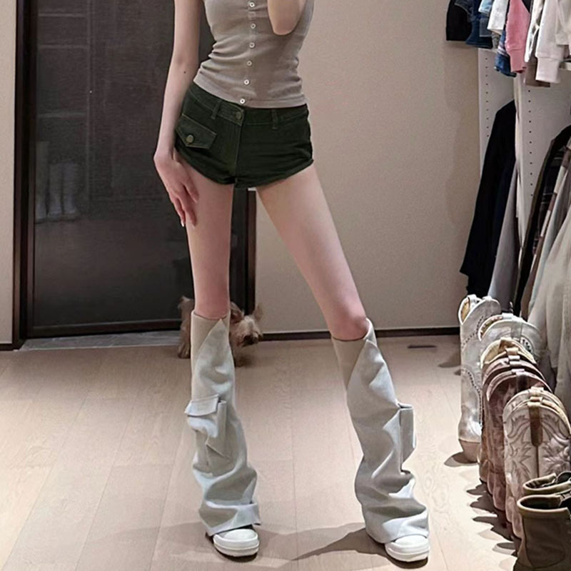 In stock ~~ split pants boots fried street long boots canvas goddess pocket boots over the knee long boots high Knight boots
