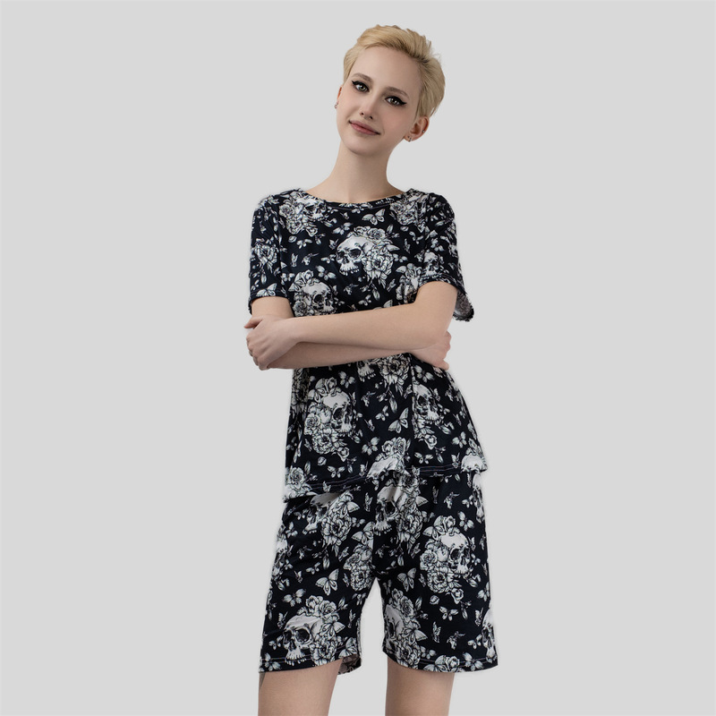 Gothic skull spring and summer printed loose home pajamas suit European and American cross-border foreign trade short sleeve shorts two-piece set