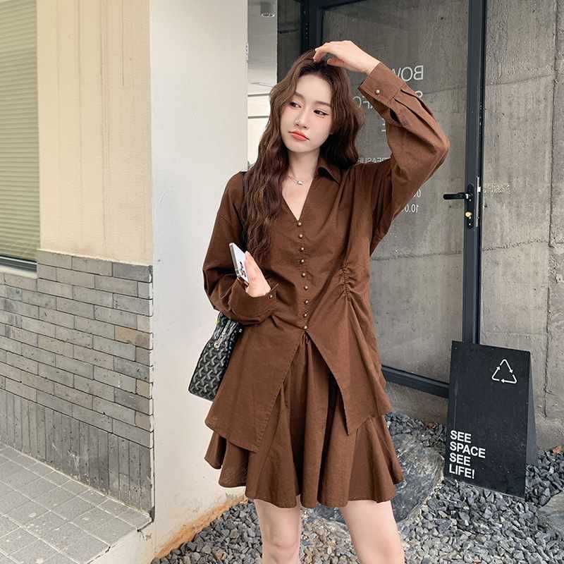韩系气质御姐范复古衬衣套装裙女秋季2025新款半身百褶短裙两件套|undefined