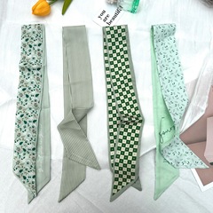 Green Long Adjustable Scarf Headband with Bow Ties, Grid Strips, Flowing Ribbons, Gift Packaging Ties