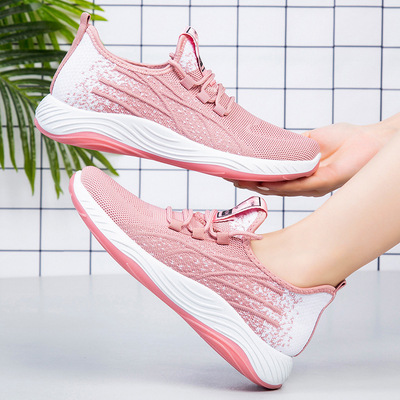 鞋子女2021新款外貿女鞋飛織透氣跑步鞋shoes休閑軟底運動鞋女