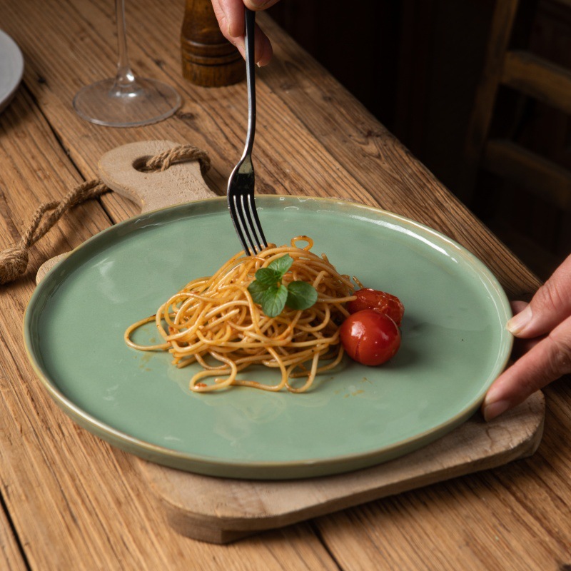 Placa occidental mesa de escritorio decoración vajilla creativo antiguo disco de cerámica placa plana Placa de carne Placa de fruta Placa de porcelana de 8 pulgadas